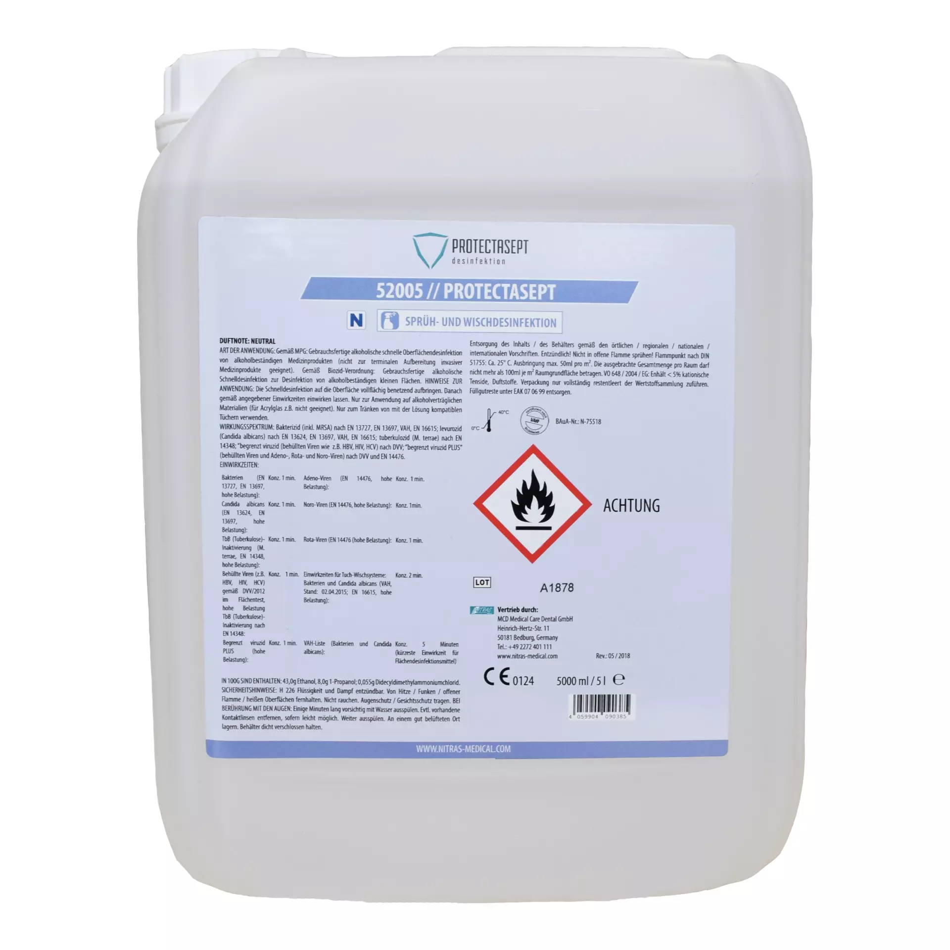 Nitras Medical 52005, PROTECTASEPT SF spray/wipe desinfection, neutral, 5,000ml, image 1
