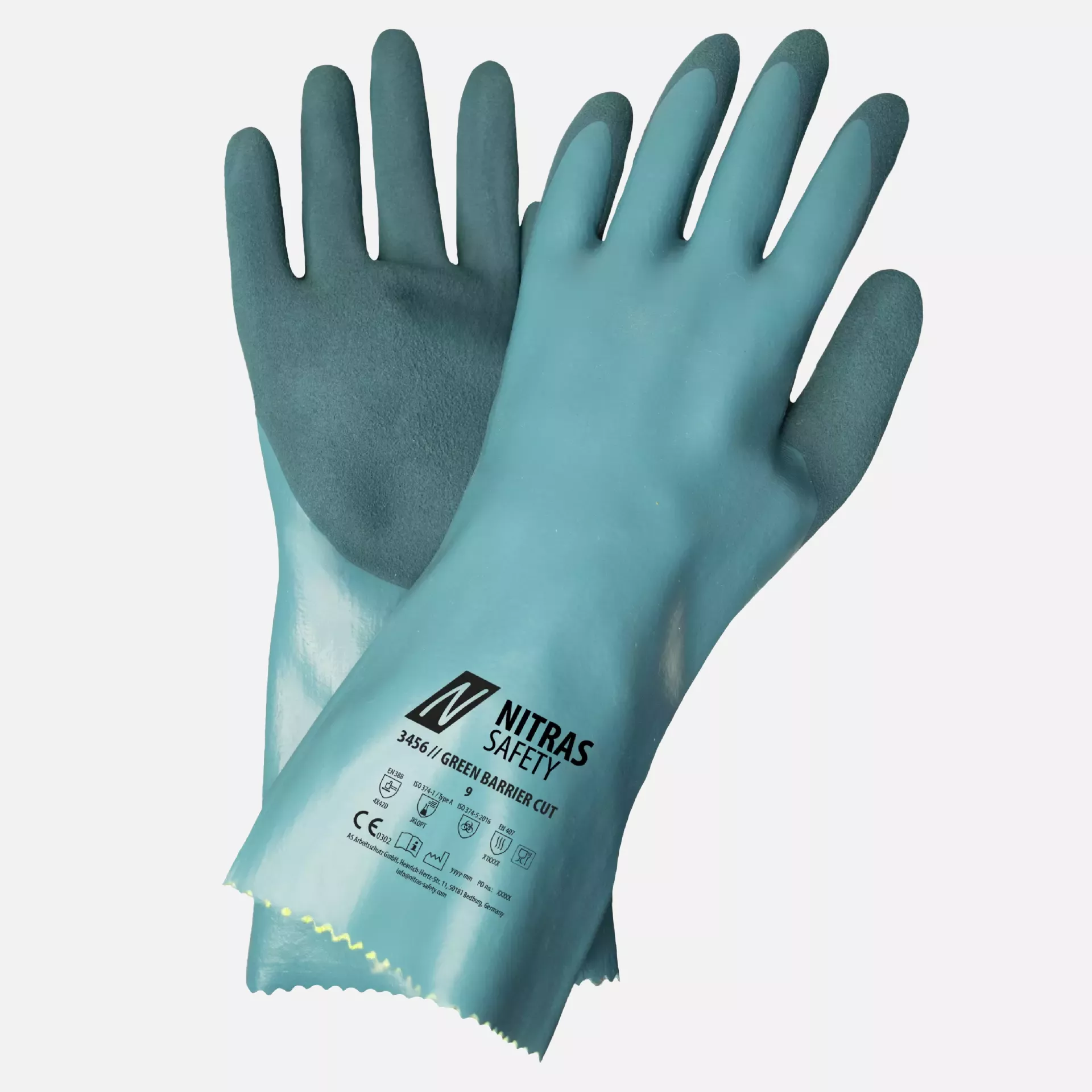Nitras 3456-2500, GREEN BARRIER CUT Chemical Protection Gloves, Petrol, image 1