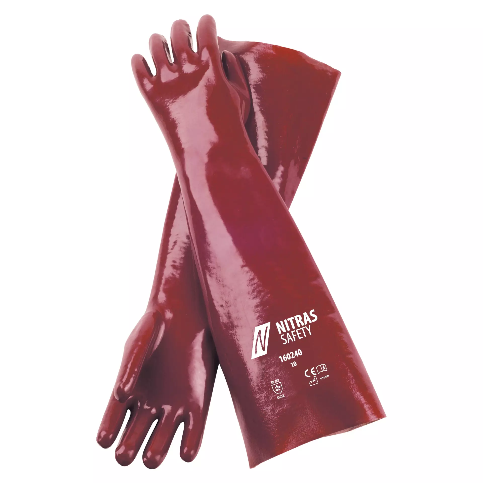 Nitras 160240, PVC Gloves Cotton 40cm, Red, image 1