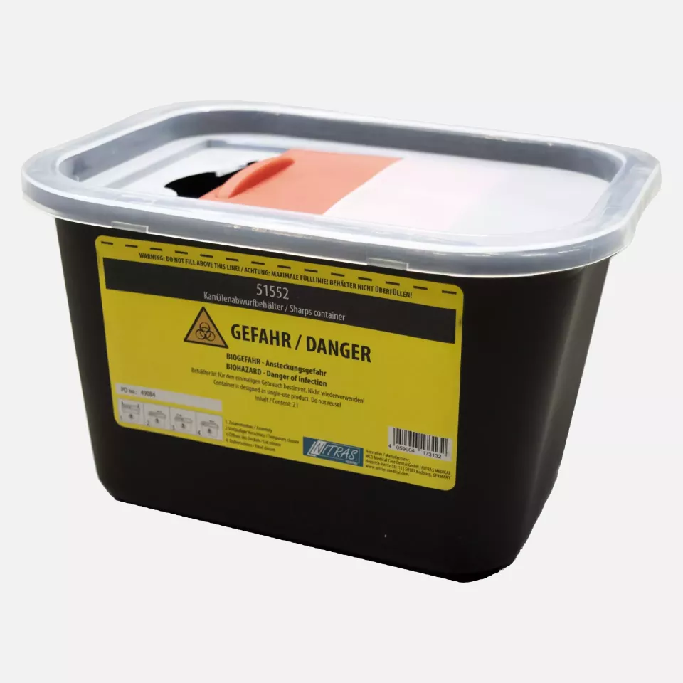 Nitras Medical 51552, Sharps container, polyethylene, black, 2,000ml, image 1, gallery thumbnail