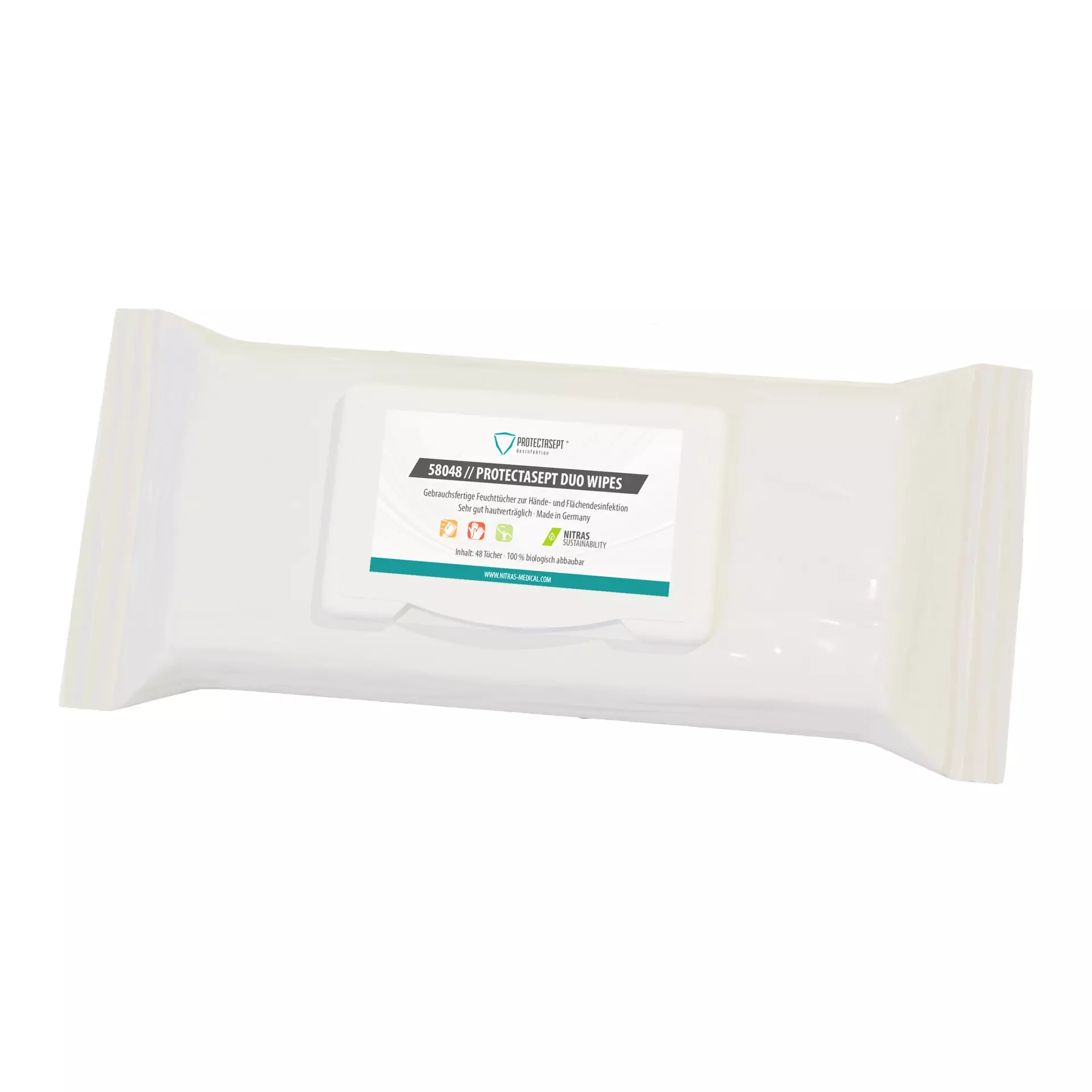 Nitras Medical 58048, PROTECTASEPT DUO WIPES desinfection wipes, for hand and surface, image 1