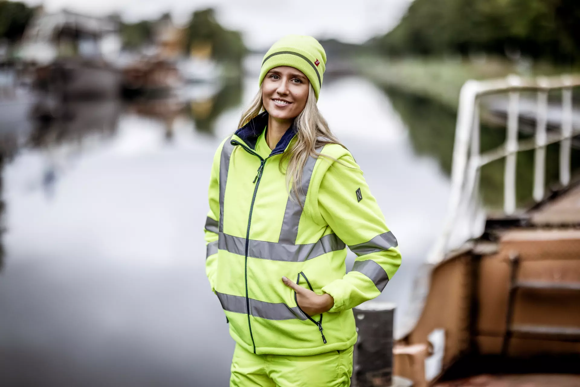 Nitras 7061-4000, MOTION TEX VIZ High-Visibility Fleece Jacket, Neon Yellow, image 3