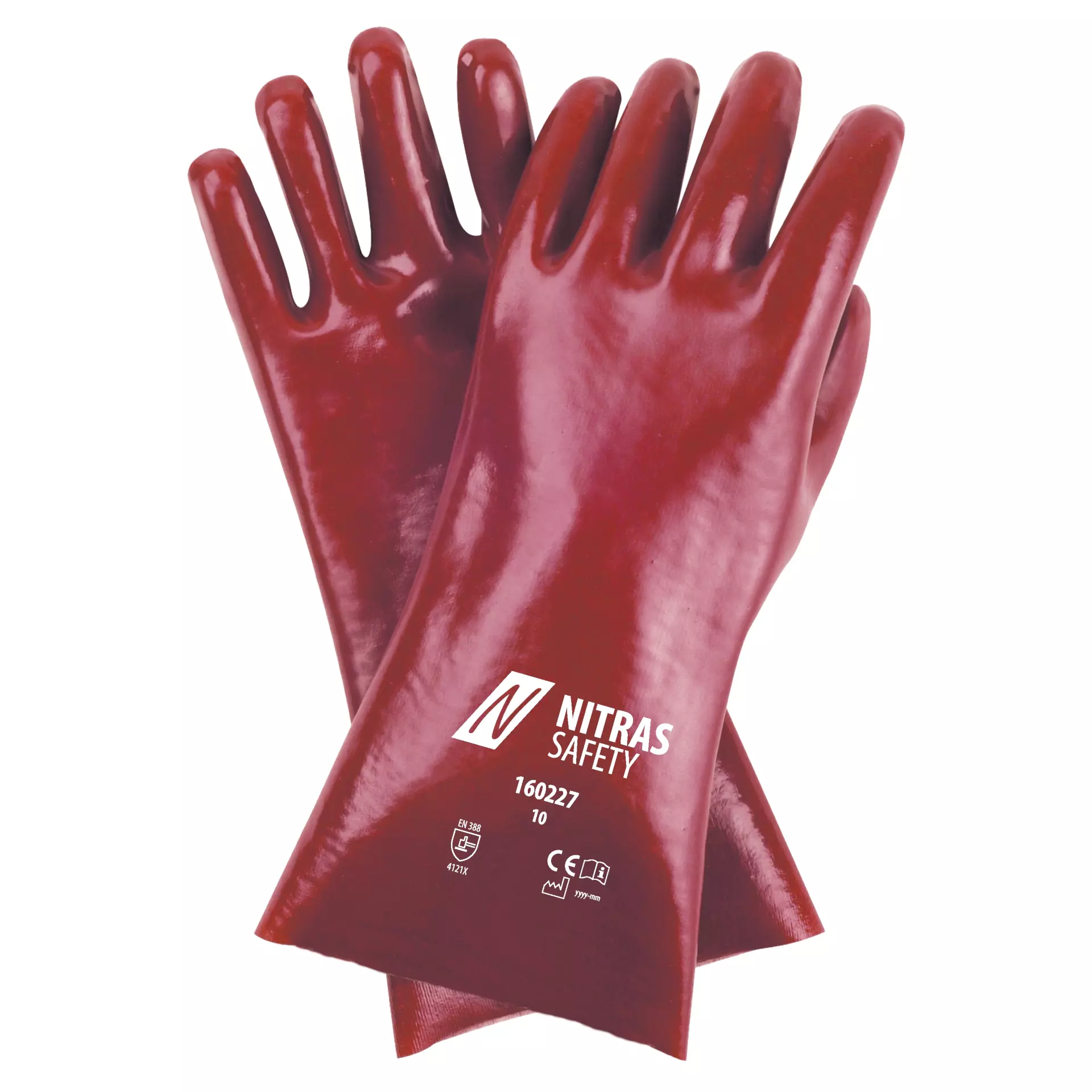 Nitras 160227, PVC Gloves Cotton 27cm, Red, image 1