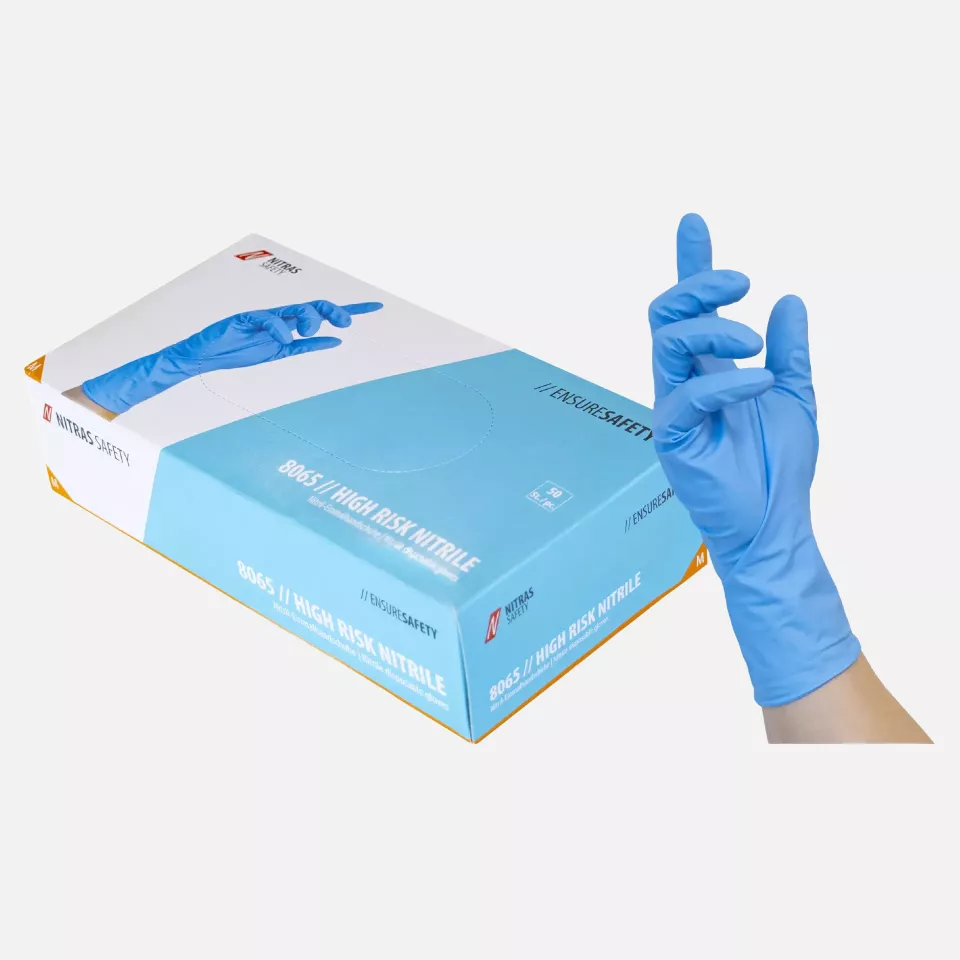Nitras 8065-2200, HIGH RISK Disposable Nitrile Gloves, Blue, image 1, gallery thumbnail