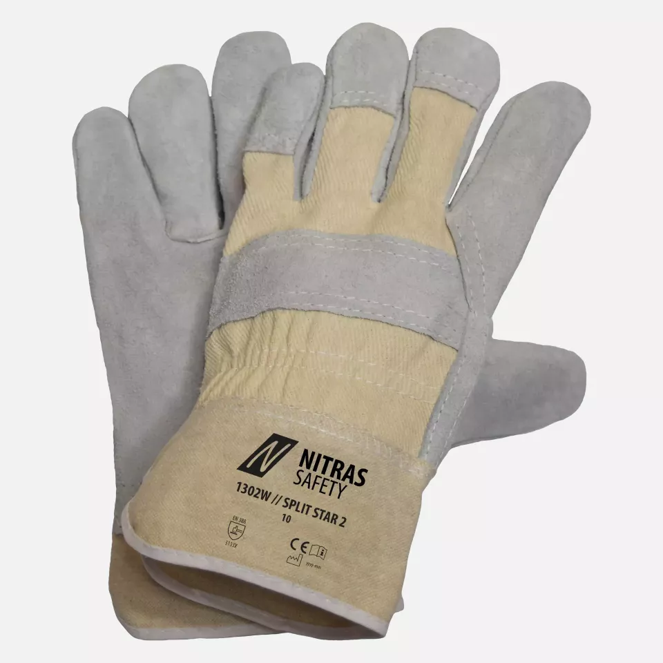 Nitras 1302W, SPLIT STAR 2 Cow Split Leather Gloves, Size 10, image 1, gallery thumbnail