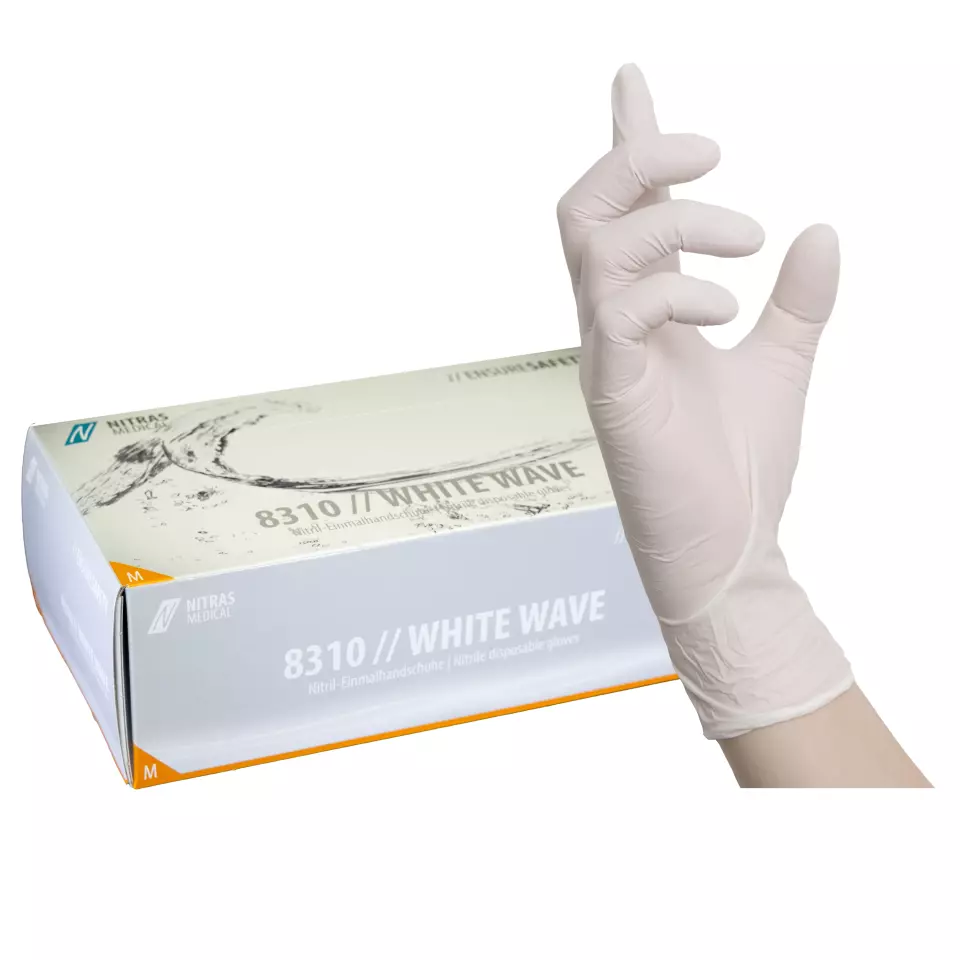 Nitras Medical 8310, WHITE WAVE nitrile disposable gloves, white, image 1, gallery thumbnail