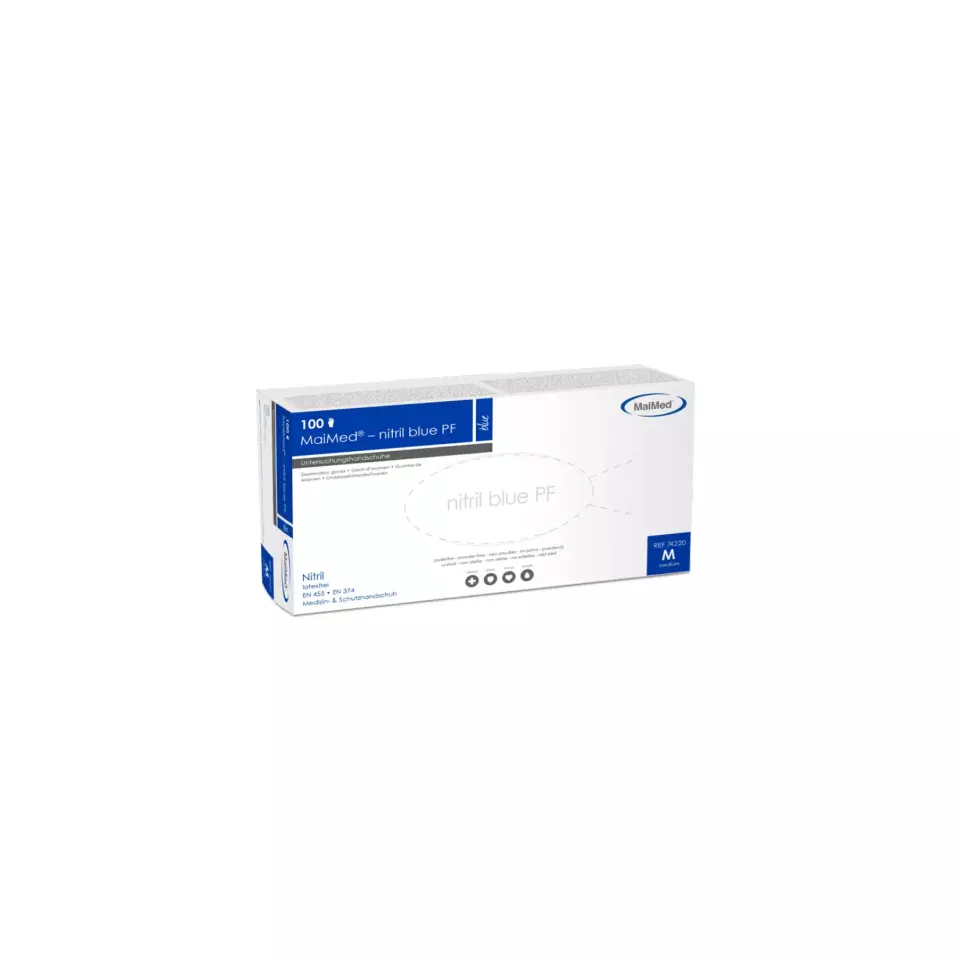 MaiMed 742, Nitrile Glove Powder-Free Hand and Finger Thickness Min. 0.10mm, Blue, image 1, gallery thumbnail